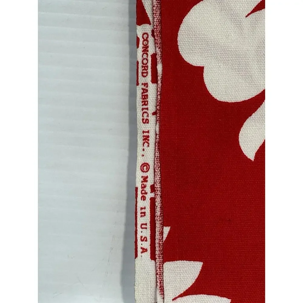 Vintage Concord Fabrics Inc USA Material 65”X45” Red Background White Flower NEW